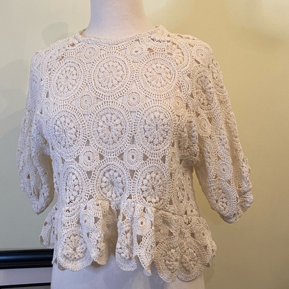 Zara Women’s Knit Top Size S Ruffled Ballon Sleeves - Picture 2 of 10